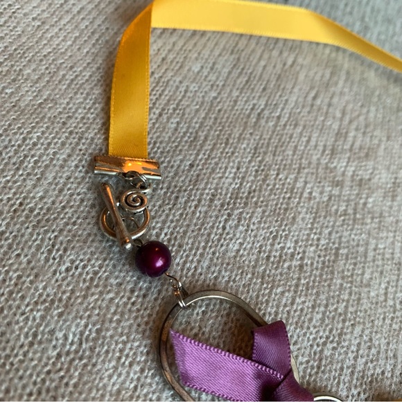 3x35$ 💀 Handmade - Skull short necklace - ruban bead feather -yellow purple - Picture 8 of 10